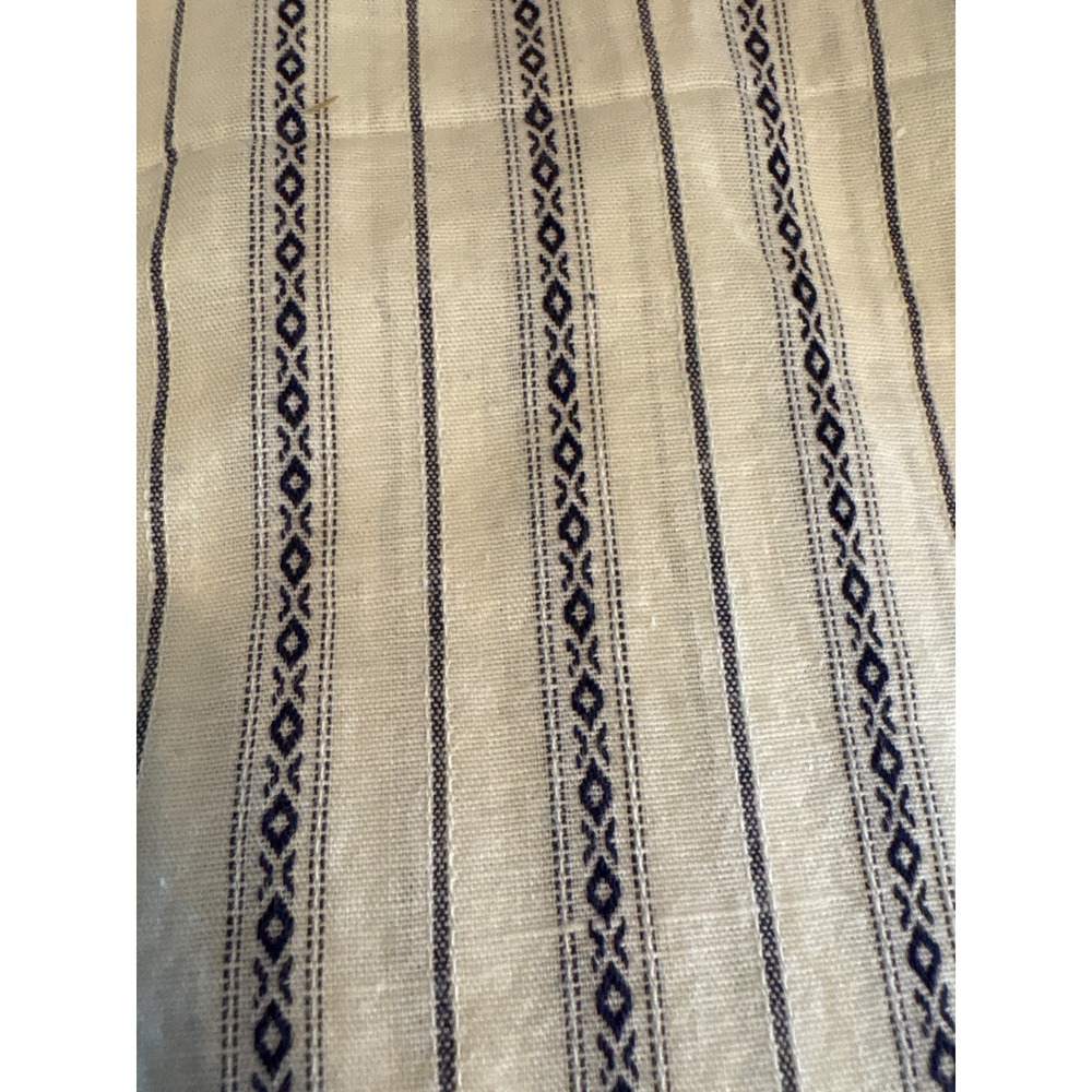 Vintage Woven Fabric Remnant Cream Navy Blue Stripe Diamond 1.5 Yards 46 Wide